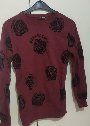 Bordo Baskılı Uzun Kollu Sweatshirt