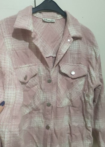 Diğer Düğmeli Pembe Uzun Kollu Salaş Kadın Gömlek