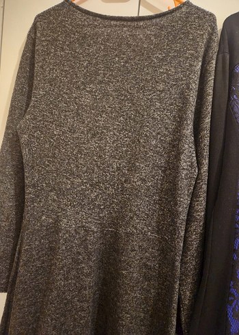 Gri Triko ve Lacivert dantel detaylı Midi Elbise ikisi tek fiyat - Görsel 4