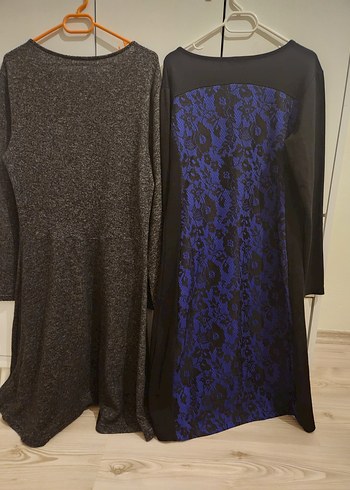 Gri Triko ve Lacivert dantel detaylı Midi Elbise ikisi tek fiyat - Görsel 2