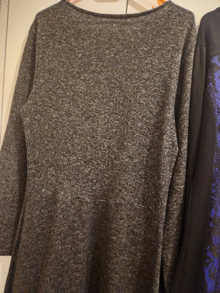 Gri Triko ve Lacivert dantel detaylı Midi Elbise ikisi tek fiyat - Görsel 4