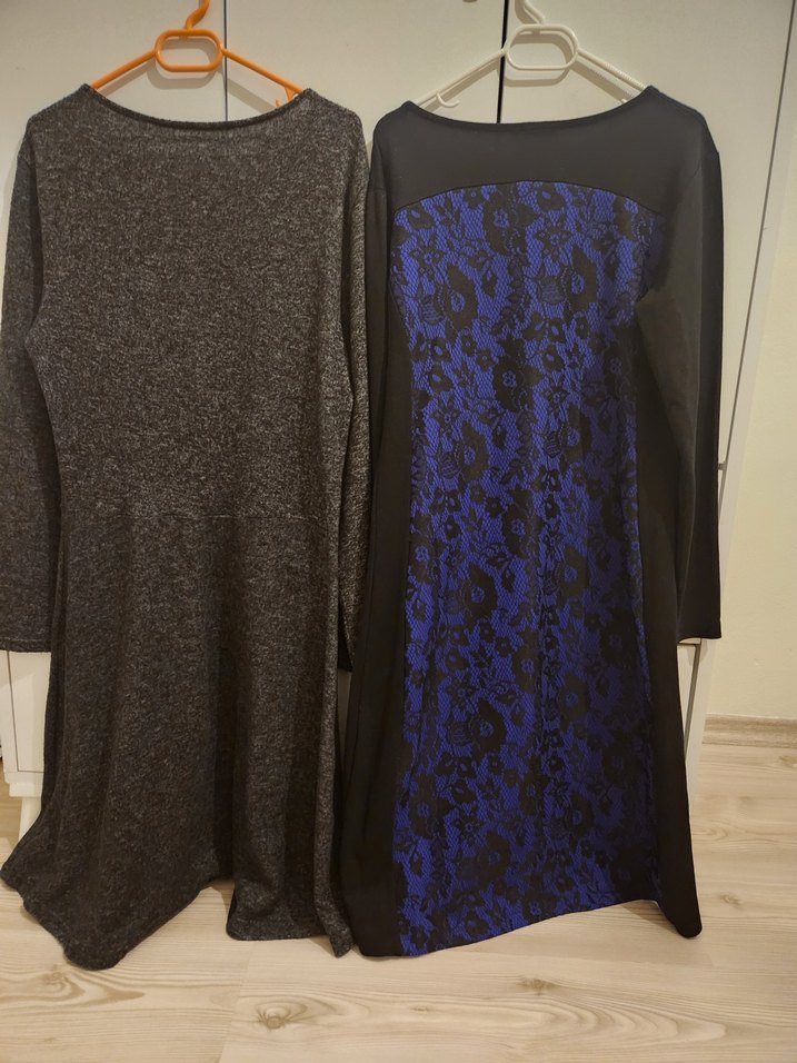 Gri Triko ve Lacivert dantel detaylı Midi Elbise ikisi tek fiyat - Görsel 2