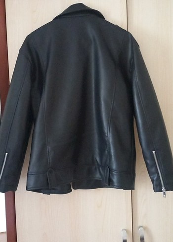 l Beden Kadın Siyah Deri Biker Ceket