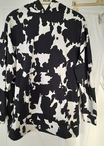 Kadın Siyah Beyaz Batik Desenli Kapüşonlu  takım - Görsel 7