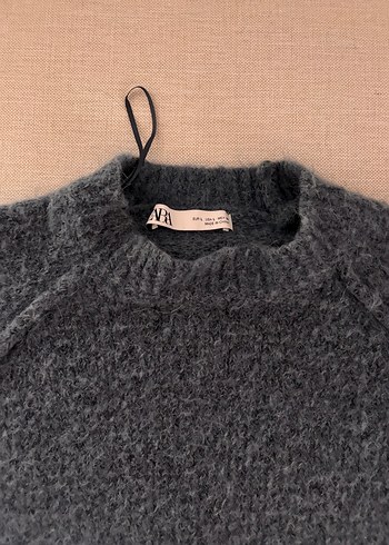 Gri-Mavi Yünlü Kadın Triko Kazak - Görsel 2