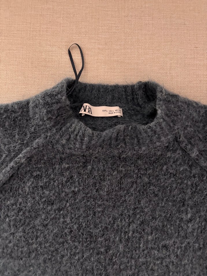 Gri-Mavi Yünlü Kadın Triko Kazak - Görsel 2