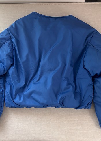 Düğmeli Mavi Kadın Mont - Görsel 3