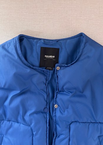 Düğmeli Mavi Kadın Mont - Görsel 2