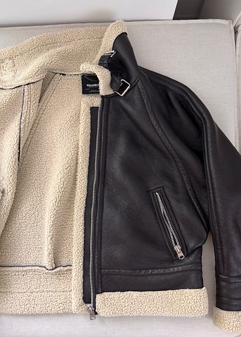 Kürklü Kahverengi Deri Biker Ceket - Görsel 4
