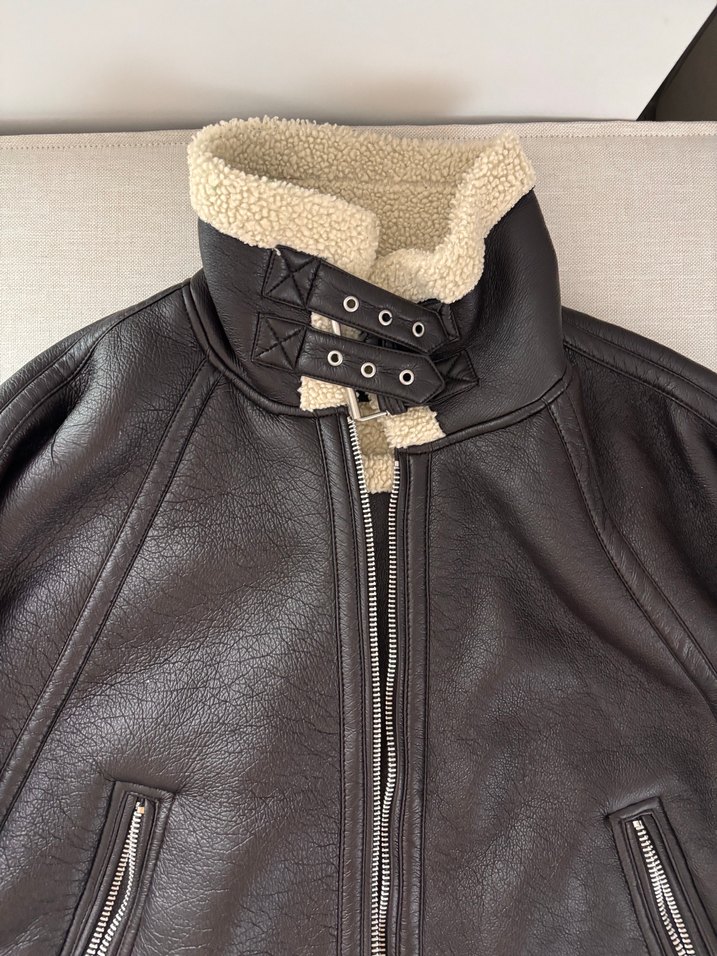 Kürklü Kahverengi Deri Biker Ceket - Görsel 3