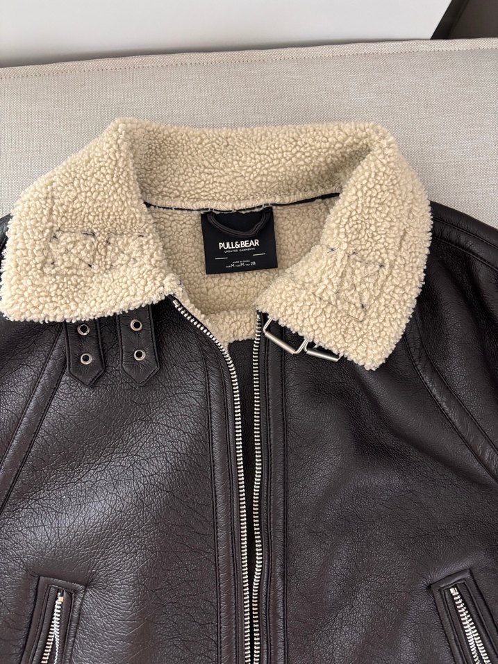 Kürklü Kahverengi Deri Biker Ceket - Görsel 2