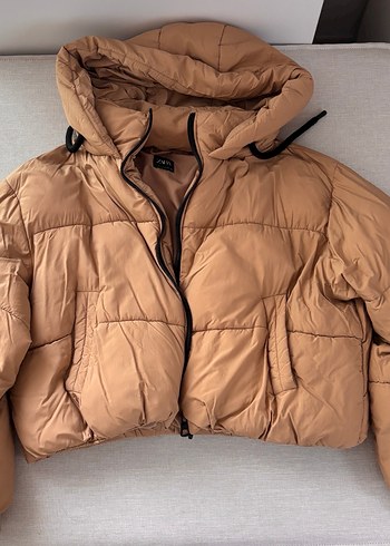 Bej Kadın Puff Mont Kapüşonlu - Görsel 2