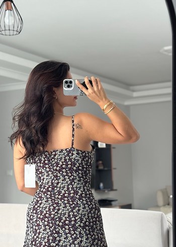 Midi Çiçek Desenli İnce Askılı Elbise - Görsel 4