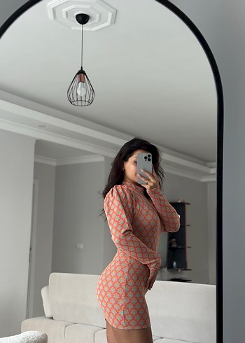 Zara Uzun Kollu Yılan Desenli Mini Elbise - Görsel 4