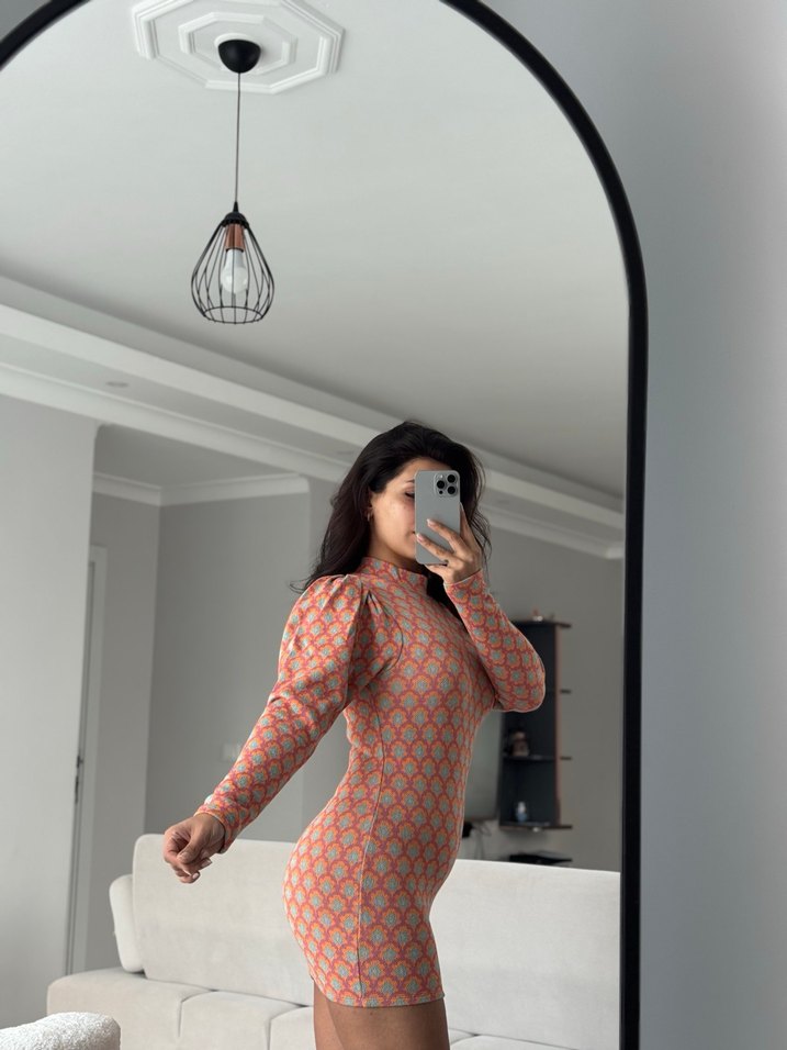 Zara Uzun Kollu Yılan Desenli Mini Elbise - Görsel 2