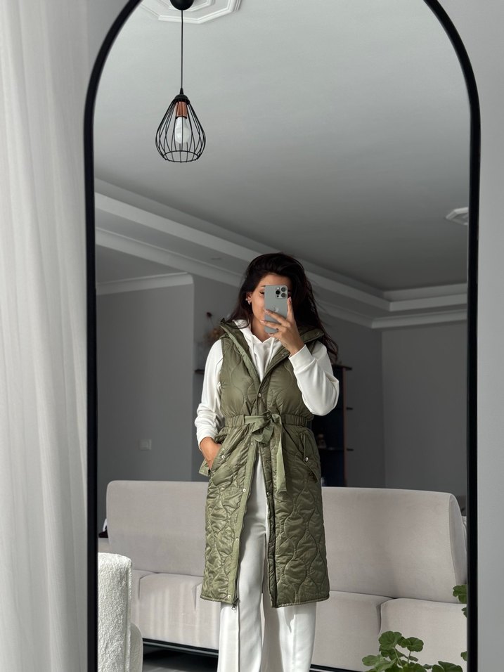 Kemerli Midi Kadın Yelek - Görsel 5