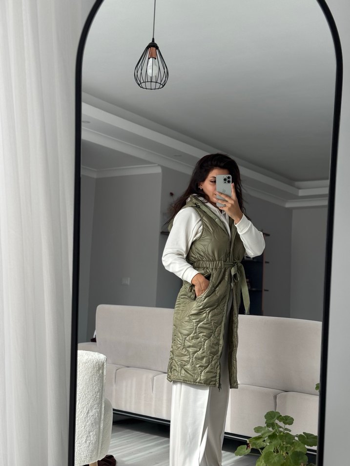 Kemerli Midi Kadın Yelek - Görsel 4