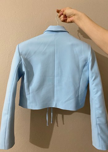 Mavi Midi Boy Düğmeli Kadın Blazer Ceket - Görsel 2