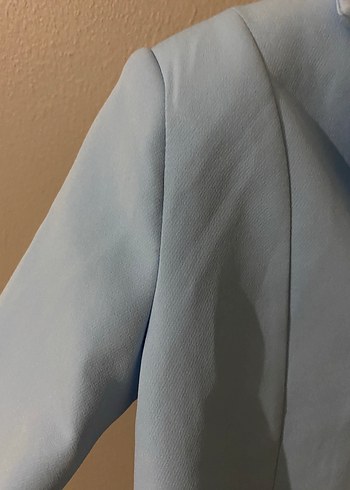 Mavi Midi Boy Düğmeli Kadın Blazer Ceket - Görsel 3