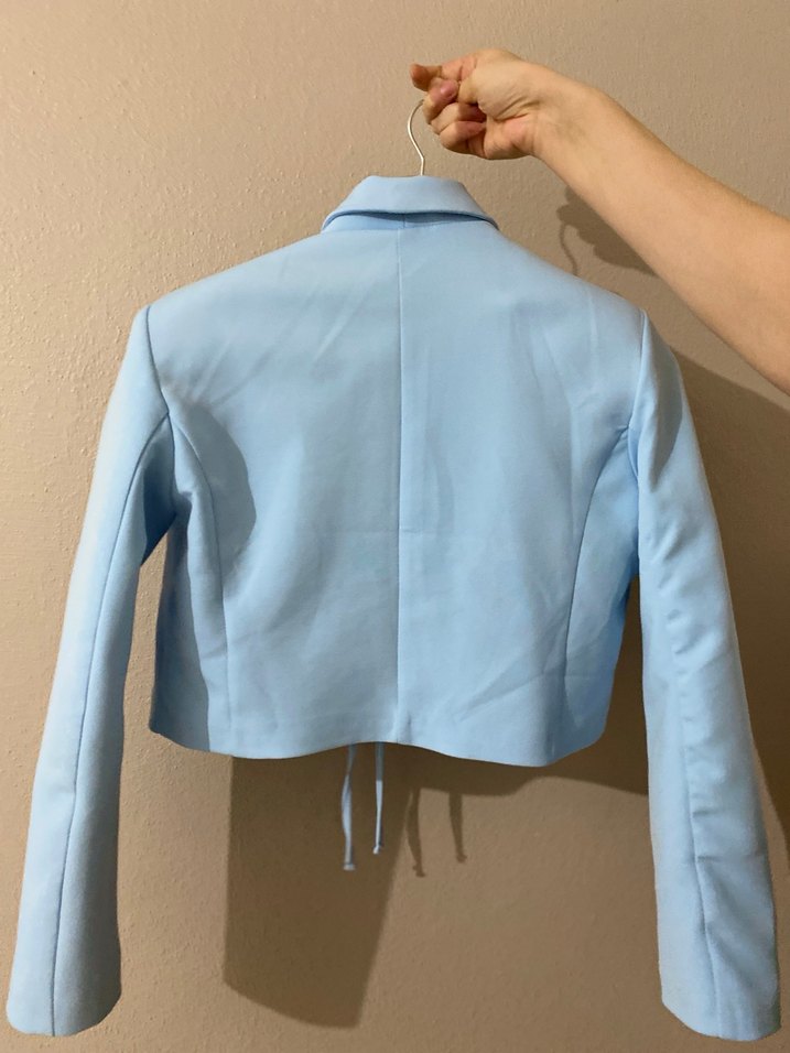 Mavi Midi Boy Düğmeli Kadın Blazer Ceket - Görsel 2