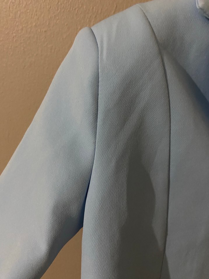 Mavi Midi Boy Düğmeli Kadın Blazer Ceket - Görsel 3