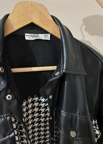 Düğmeli Siyah Deri Kadın Ceket - Görsel 2
