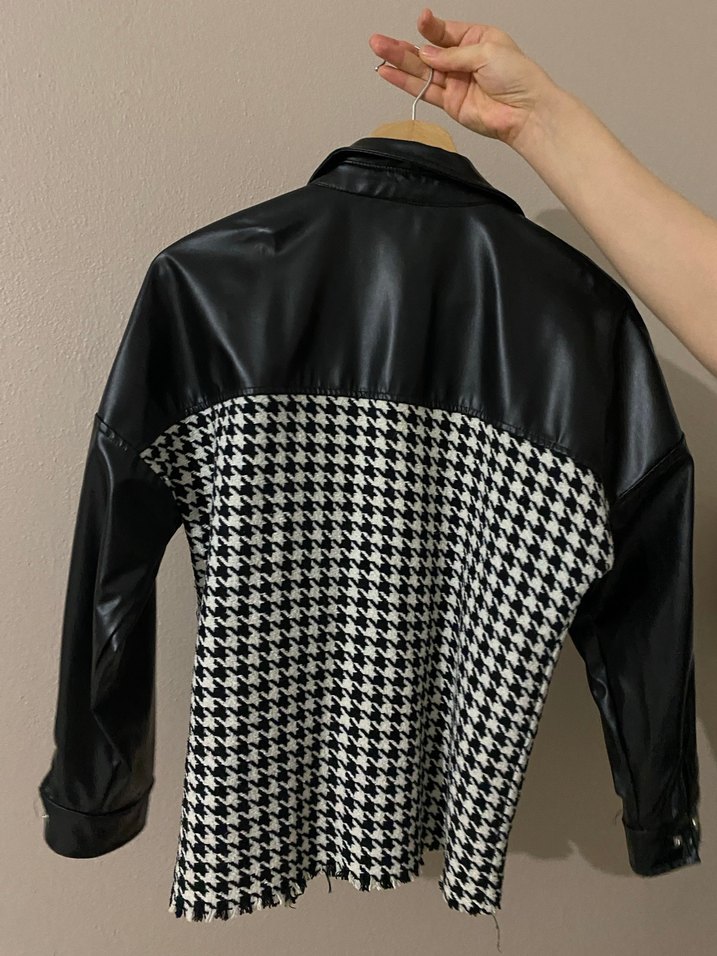 Düğmeli Siyah Deri Kadın Ceket - Görsel 3