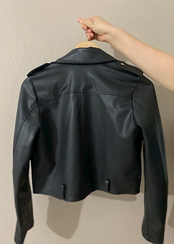 Kadın Siyah Deri Biker Ceket - Görsel 3