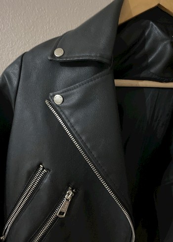 Kadın Siyah Deri Biker Ceket - Görsel 2