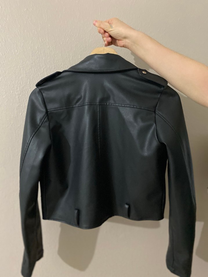 Kadın Siyah Deri Biker Ceket - Görsel 3