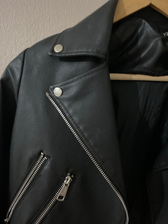 Kadın Siyah Deri Biker Ceket - Görsel 2
