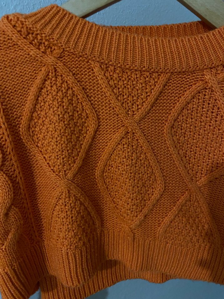 Turuncu Örgü Ekstra Crop Kazak - Görsel 3