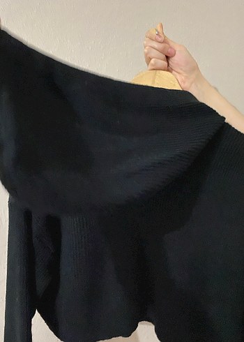 Renkli Nakışlı Siyah Uzun Kollu Crop Triko Kazak - Görsel 4