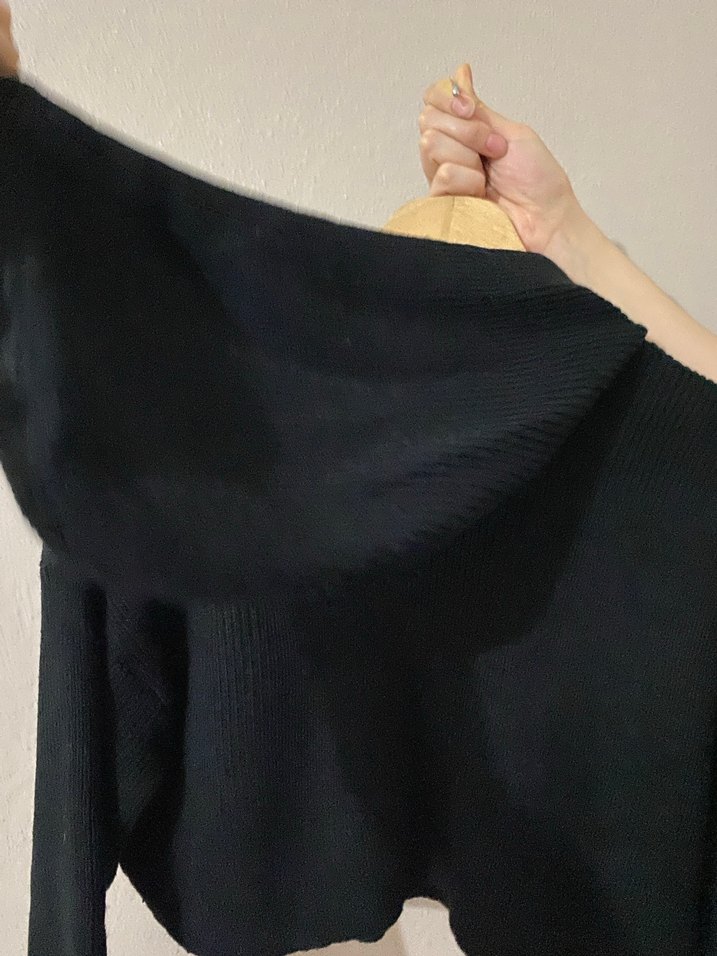 Renkli Nakışlı Siyah Uzun Kollu Crop Triko Kazak - Görsel 4