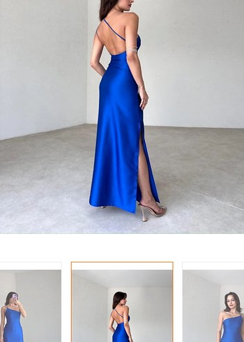 Mavi Drapeli Uzun Abiye Elbise - Görsel 2