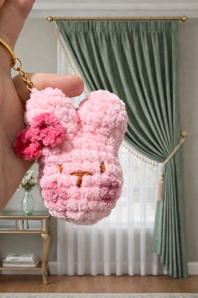 Pembe Peluş Tavşan Anahtarlık örgü - Görsel 2