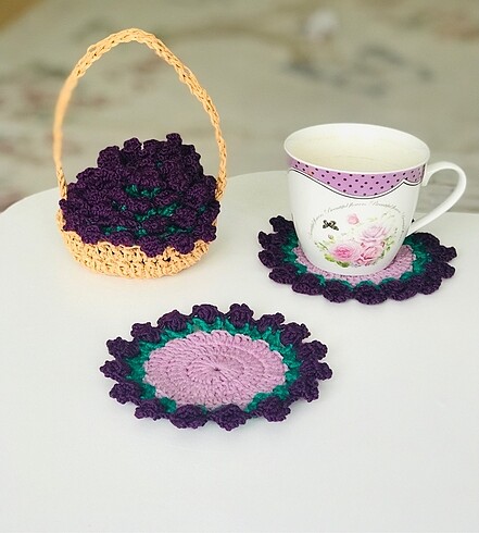 Pinterest örgü buket bardak altlığı