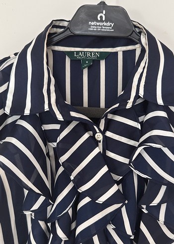 Ralph Lauren Lacivert Çizgili Fırfırlı Kolsuz Bluz - Görsel 2