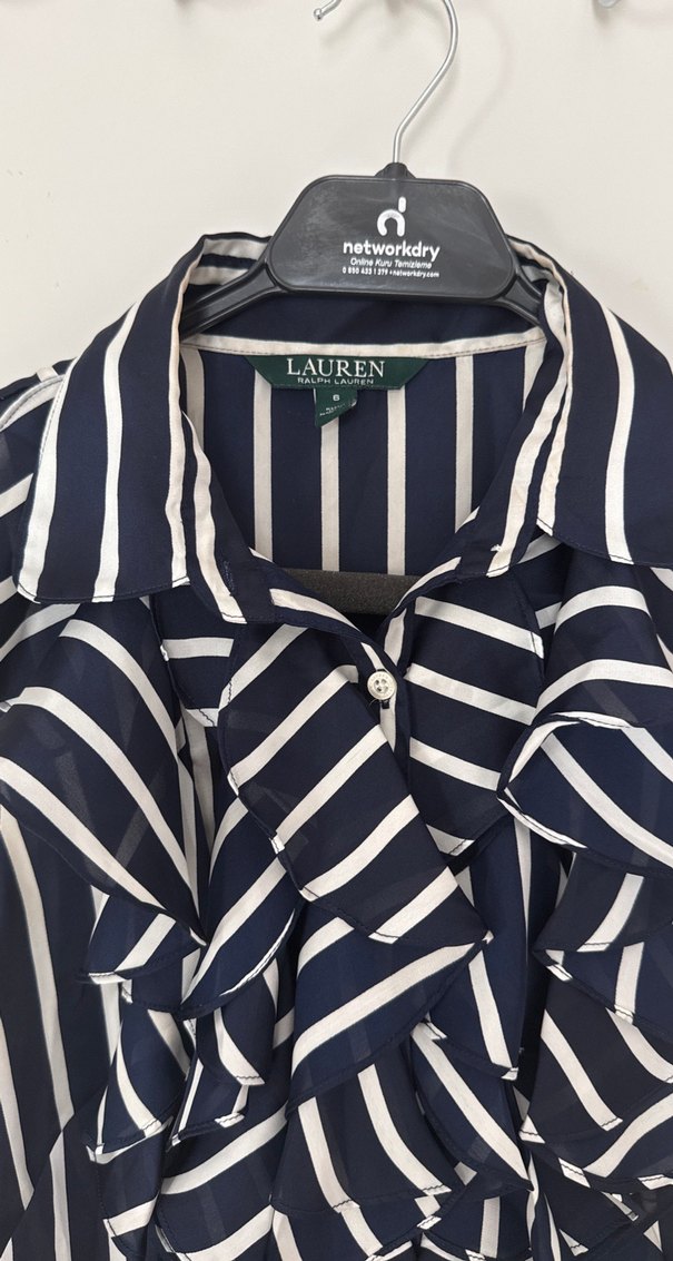 Ralph Lauren Lacivert Çizgili Fırfırlı Kolsuz Bluz - Görsel 2