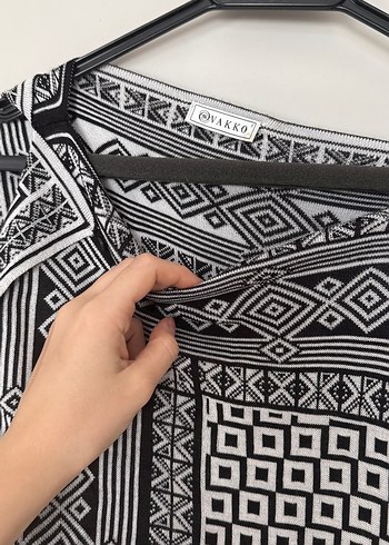 Vakko Bohem Gri Desenli Kadın Panço - Görsel 2