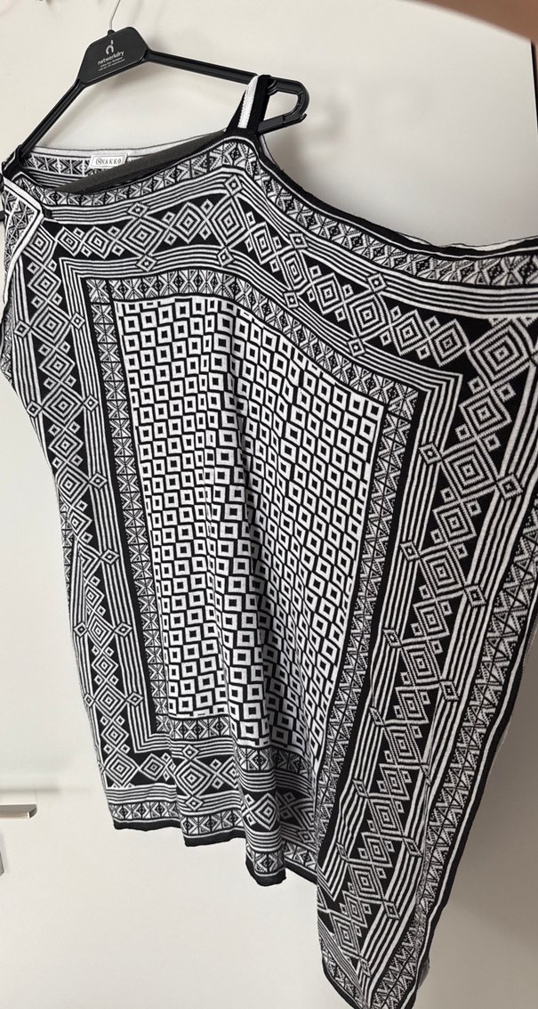 Vakko Bohem Gri Desenli Kadın Panço - Görsel 3