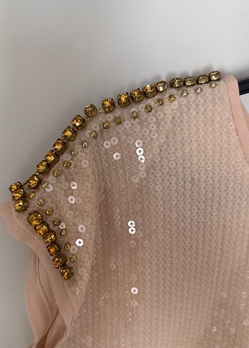 Pinko Payetli Bej Kolsuz Bluz - Görsel 2