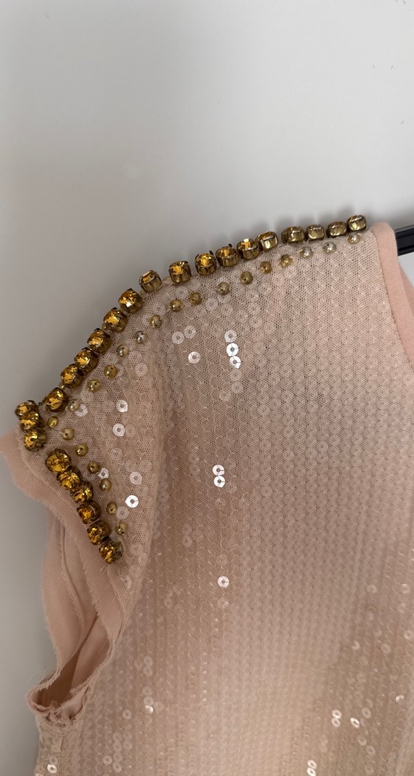 Pinko Payetli Bej Kolsuz Bluz - Görsel 2