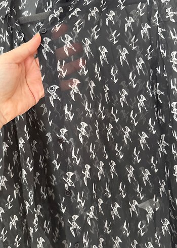 MACHKA Uzun Kollu Siyah Baskılı Kadın Gömlek - Görsel 2