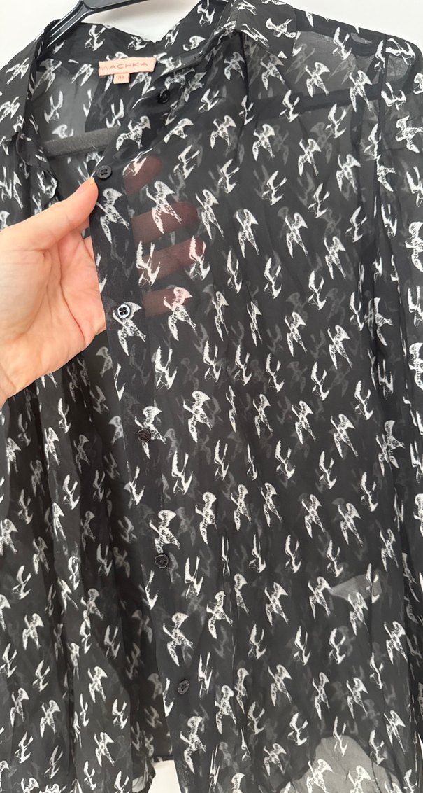MACHKA Uzun Kollu Siyah Baskılı Kadın Gömlek - Görsel 2