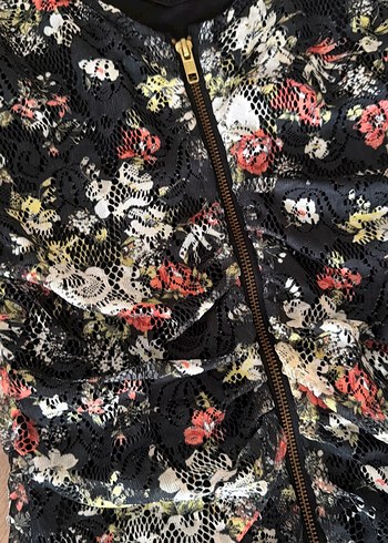 Çiçek Desenli Fermuarlı Mini Elbise - Görsel 2