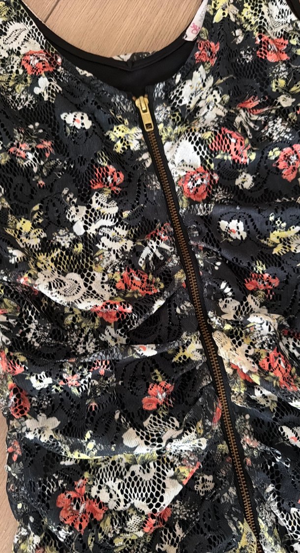 Çiçek Desenli Fermuarlı Mini Elbise - Görsel 2