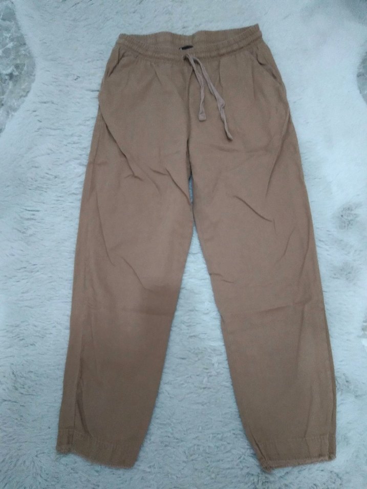 38 Beden Rahat Kesim Kadın Keten Pantolon - Görsel 3