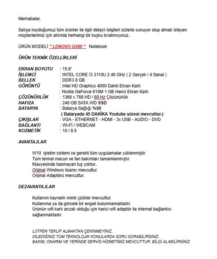 LENOVO G580 NOTEBOOK - Görsel 2