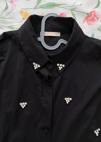 Nakışlı Siyah Kadın Gömlek - Görsel 2